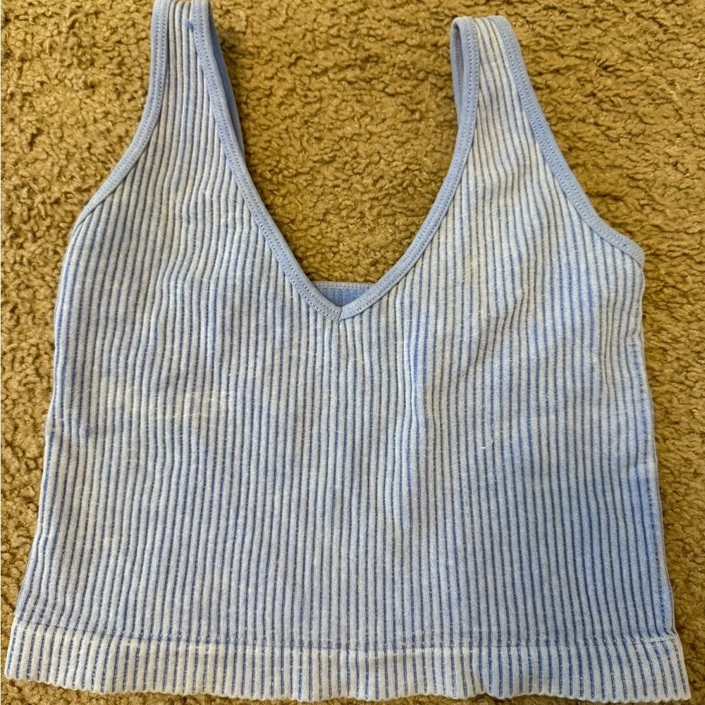 Blue Ribbed Crop Top - Picture 1 of 2